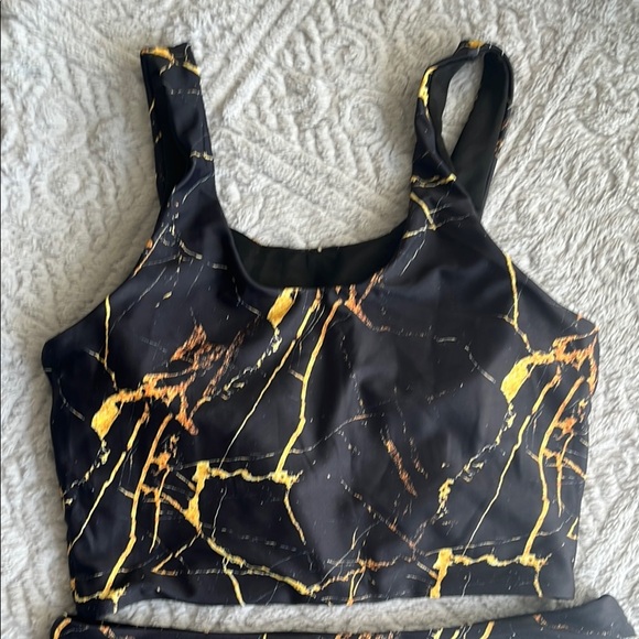 NWOT ZAFUL Black and Gold Marble Print Bikini Set high waist tummy control 6 - Picture 4 of 9